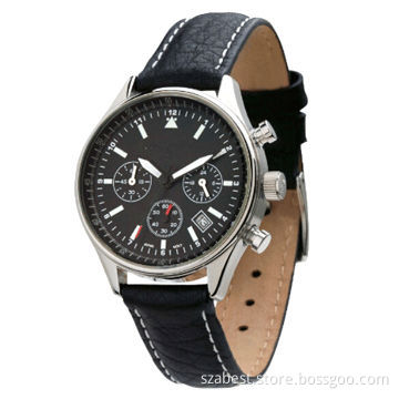Luxury Chronograph Watches for Men, Stainless Steel Case, Genuine Leather Band, WaterproofNew